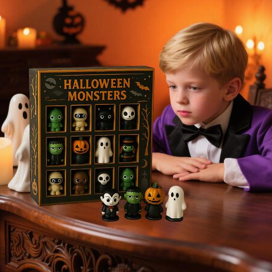 Halloween Advent Calendar 24-Day Halloween Countdown Calendar with 24 Pcs Miniature Collectible Horror Doll Figures for Kids And Adults