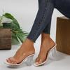 Elegant Transparent Pvc Sandals Women Summer Thick High Heels Crystal Slippers Woman Square Toe Slip On Plus Size Dress Shoes