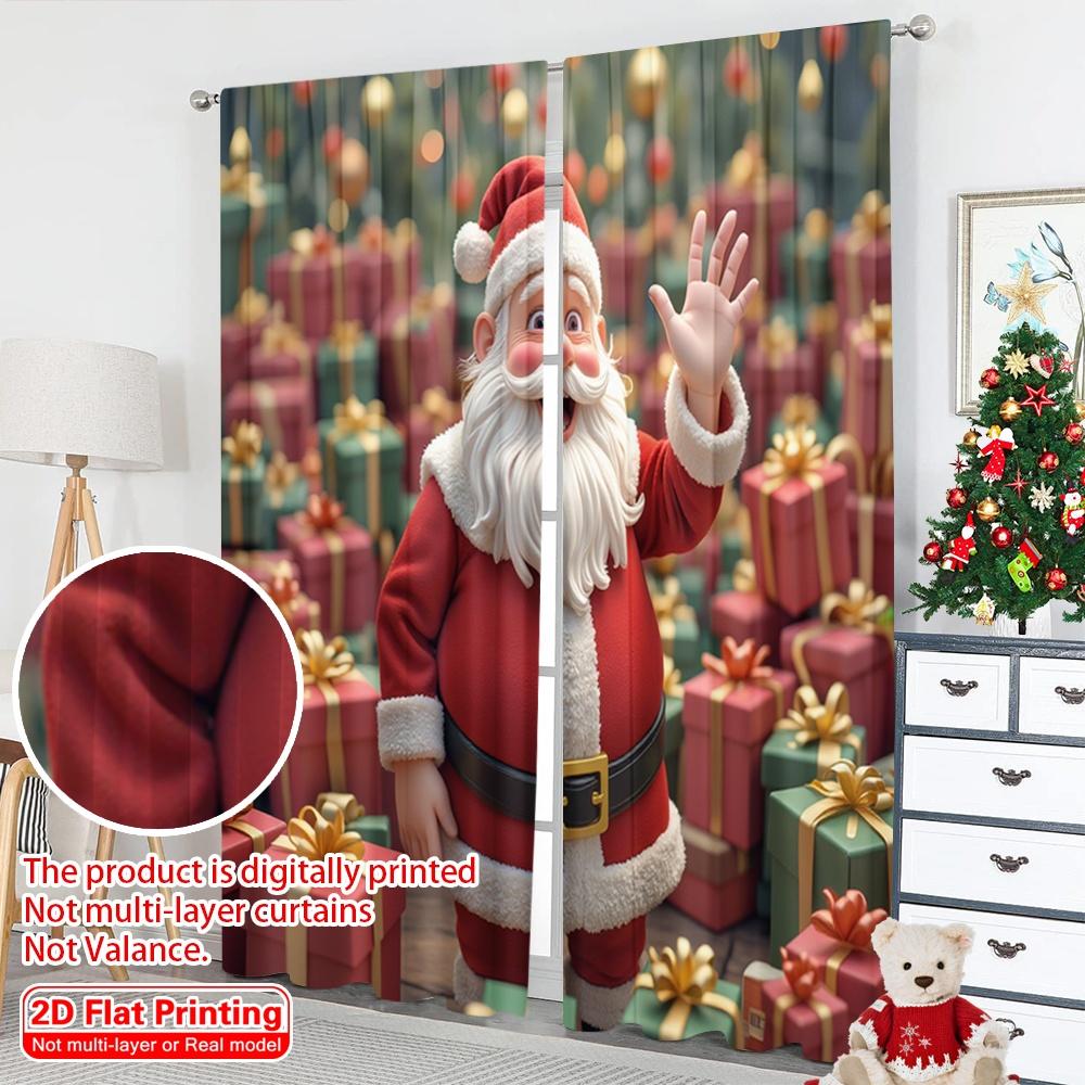 2pcs 2D flat printing Merry Christmas Popular Curtains Santa Claus Gifts Christmas Scene Fabric Without Electricity Holiday