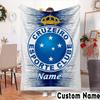 Custom Name Cruzeiro FC Crest Throws Blanket Flannel Blankets for Couch Bed Gifts for Men Women Picnic blanket Christmas fan gifts