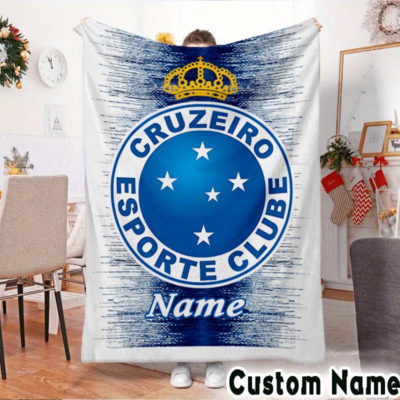 Custom Name Cruzeiro FC Crest Throws Blanket Flannel Blankets for Couch Bed Gifts for Men Women Picnic blanket Christmas fan gifts