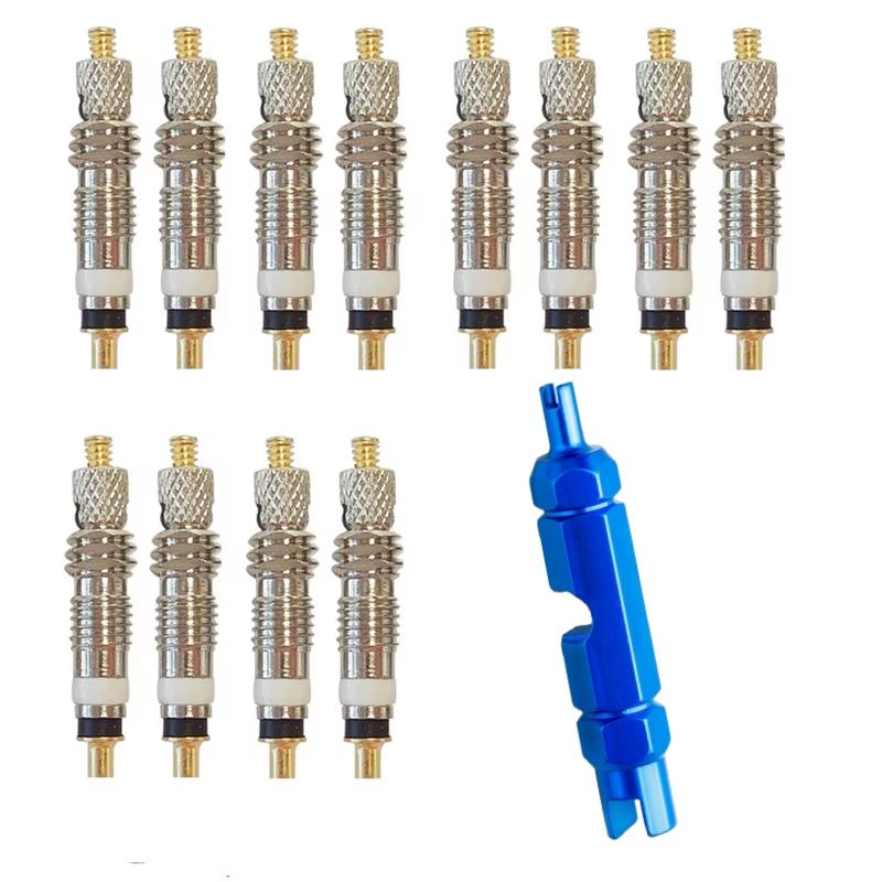 6/12 stk Sykkel Avtakbar Presta Ventilkjerne CNC FV Sykkel Erstatning Messing Slangeløs Kjerne Fjerningsverktøy for Landevei MTB Sykkel