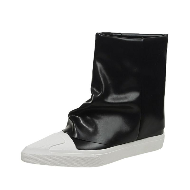 Flats Women High Boots Leather Pointed Toe Designer Fashion Shoes 2025 Trend Winter New Brand Goth Motorcycle Botas De Mujer