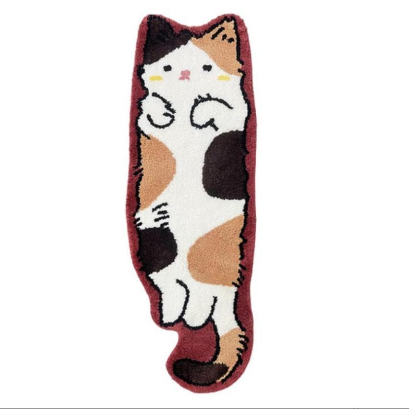 Cute Cartoon Cat Fish Shape Soft Plush Rug Non Slip Absorbent Floor Mat for Kids Bedroom Home Gift