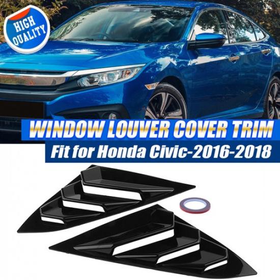 Pair Quarter Window Louver Cover For Honda Civic 2016-2018 Side Vent Gloss Black