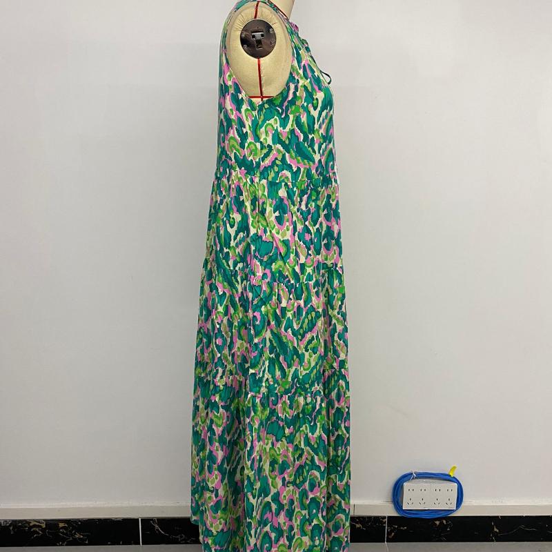 Summer Vacation Beach Sleeveless V-neck Tassel Print Dress Women Fashion Elegant A Line Casual Loose Women's Dress Vintage Slim Fit Female Dress 26646