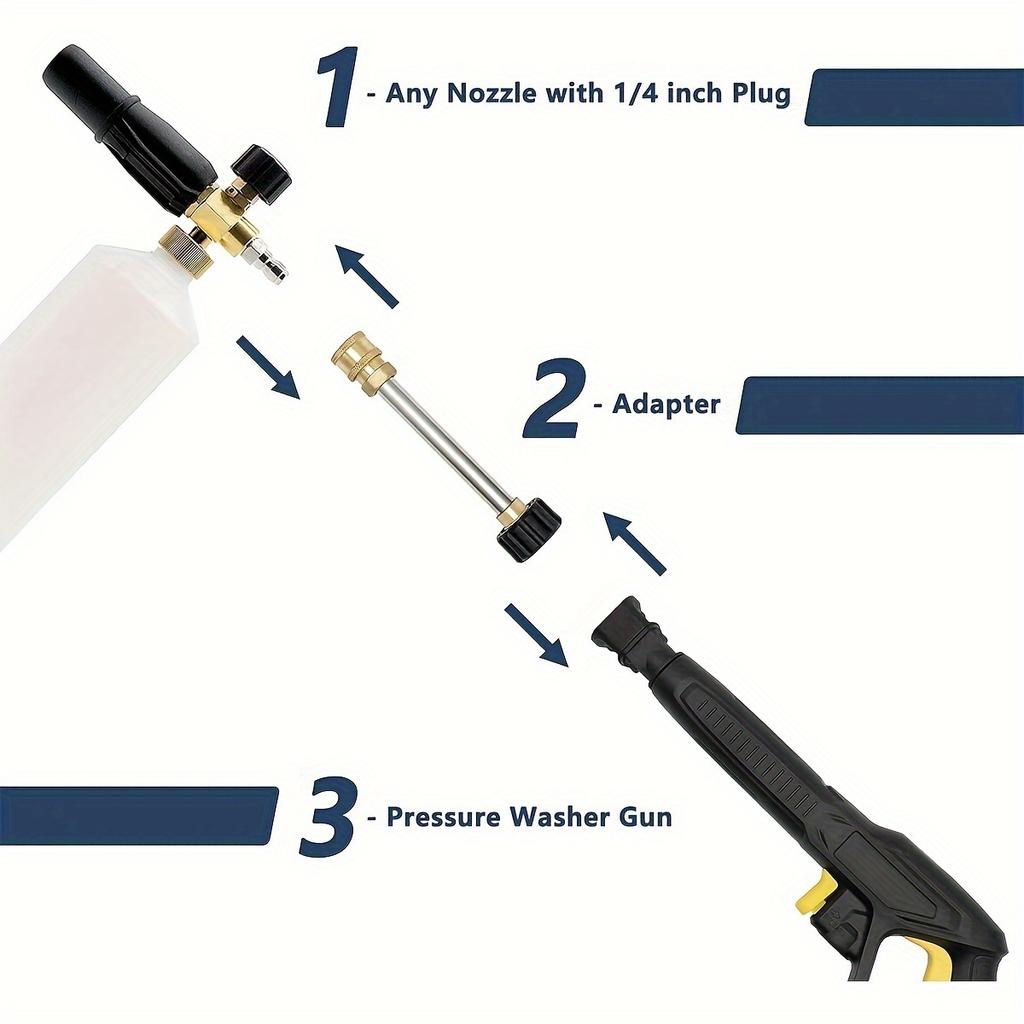 1/4" Quick Connect Spray Gun Nozzle for Karcher HD & Parkside M22-14 High-Pressure Car Washer Extension with Foam Cannon Adapter