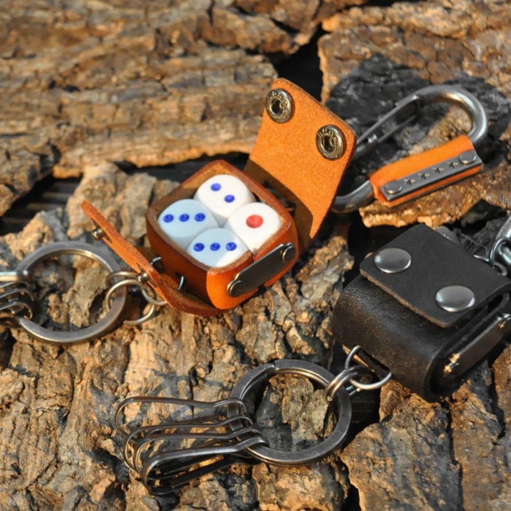Leather Dice Model Keychain Zinc Zinc Alloy Cool Cowhide Key Chain Personality Dice Key Chain Car Decoration