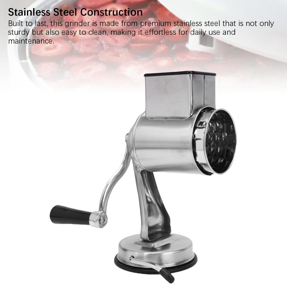 Stainless Steel Rotary Grater Silver Suction Base Vegetable Slicer Multifunction Dishwasher Safe Food Chopper