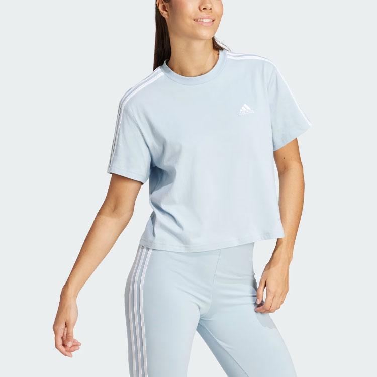 Adidas Essentials 3-Stripes Single Jersey Crop Top Women Tops Light-Blue IS1568