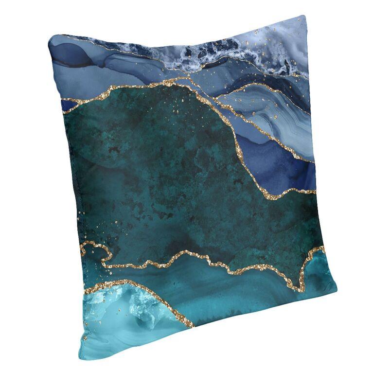Natural Teal And Indigo Tone Geode Agate Slices Square Pillow Case Decoration Cushions Throw Pillow Car Double-Sided Printing