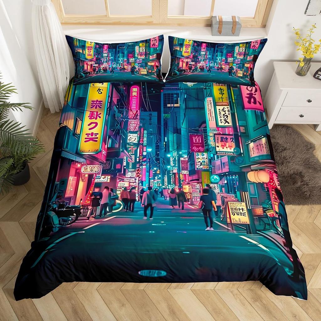 Modern City Duvet Cover Sets For Kids Boys Girls Queen Lightweight Quilt Covers Bedroom Decor Building Bedding Sets No Comforter