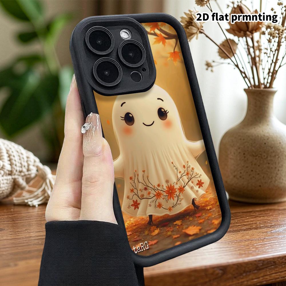 Phone case: 2D flat, suitable for iPhone 18 17 16 15 14 13 Pro, cute little white ghost, perfect Christmas and Halloween holiday gift