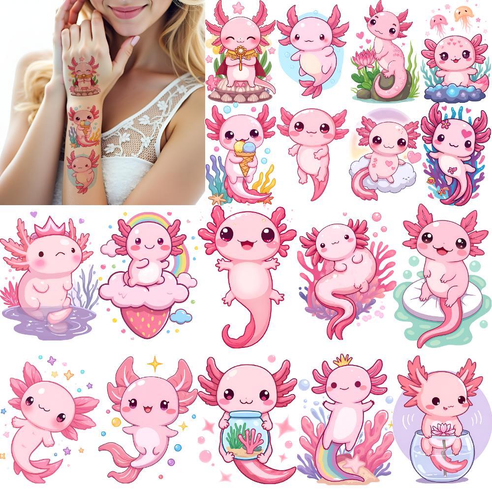 28pcs Temporary Tattoo Cartoon Axolotl Cartoon Cute Axolotl Temporary Tattoo Stickers For Arms Shoulders Adults