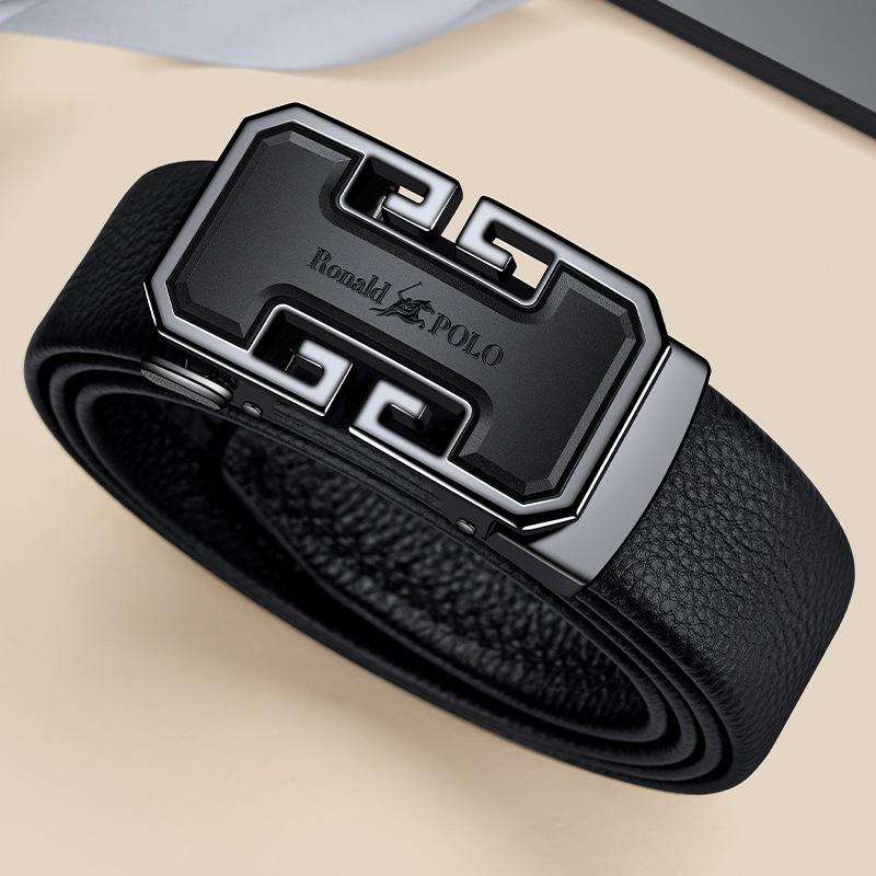 Paul's Men's Genuine Leather Belt with Automatic Buckle, Cowhide, for Business and Casual Wear.