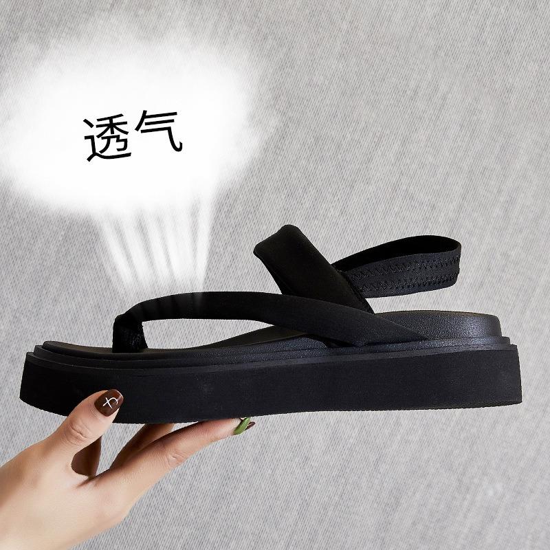 

Летние сандалии с перемычкой для пальца, женские новые универсальные женские пляжные туфли на плоской подошве, женские повседневные модные туфли на платформе, тренд 39 чёрный