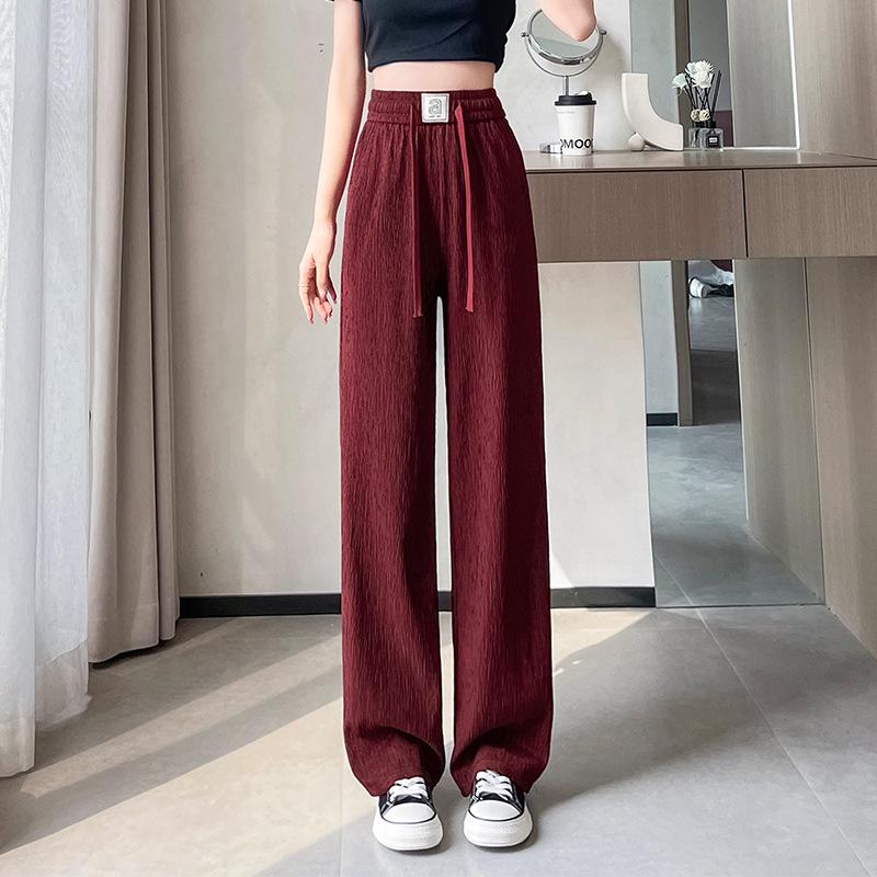 Pleated High Waist Fleece-Lined Wide Leg Pants for Women - Autumn Winter Slimming Plus Size Casual Wear