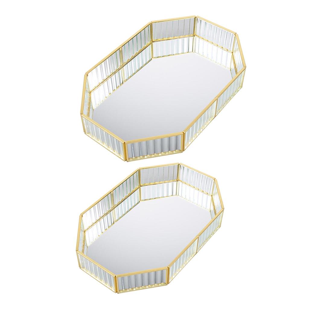 Mirrored Glass Make up Tray, Geometric Jewelry Organizer Ornate Bathroom Vanity Trays, Perfume