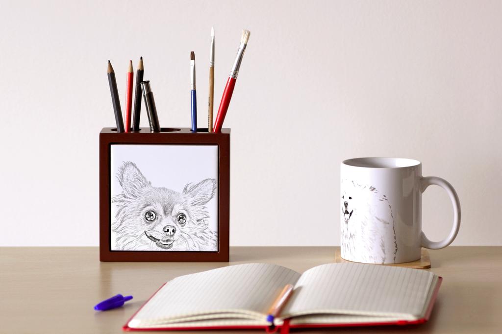 Chihuahua long-haired – Pen holder with a dog, desk organizer with a print | Art-Dog
