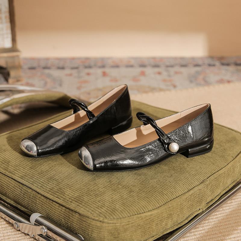 2309 Flat Shoes Women's Thick Heel New Square Head Color Matching Word with Mary Jane Shoes French Splicing Light Mouth Single Shoes