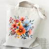 Elegant Wildflowers Aesthetic Canvas Handbag Reusable Floral Shopping Tote Bag for Women