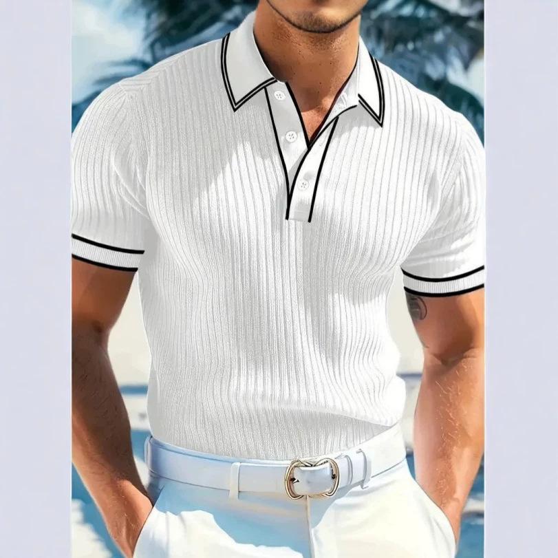 Men’s Summer Short-sleeved Colour-blocked Polo Shirt with a Collar, Breathable and Comfortable