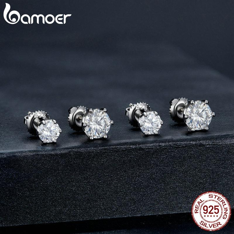 BAMOER Moissanite Stud Earrings, D Color Brilliant Round Cut Lab Created Diamond 925 Silver Earrings Gold Plated for