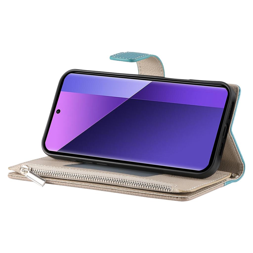 For Xiaomi Redmi Note 13 Pro+ 5G Case Zipper Wallet Color Splicing Leather Flip Phone Cover with Straps