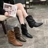 Autumn cowboy boots western knight boots retro new pointed boots thick heel short boots women's pants tube rivet fashion