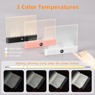 Transparent Reading Lamp Dimmable 3 Color Timer Clip-On Book Light for Bedside Rechargeable Eye-Care Book Lamp Gift for Readers Kids Women Men