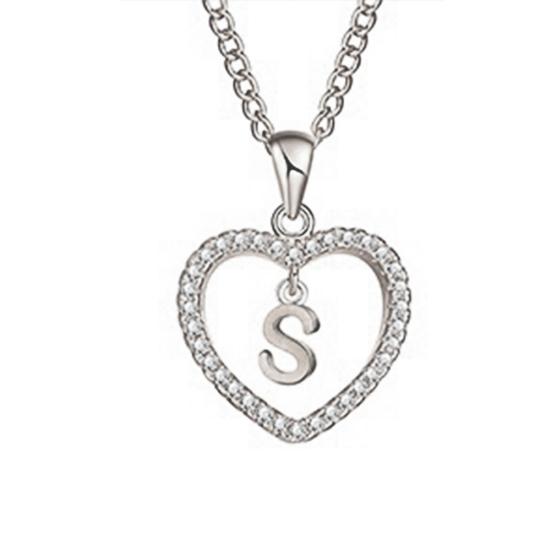 Concise Hollowed Heart Alphabet Unisex Necklace Jewelry Neck Chain Pendant Decor