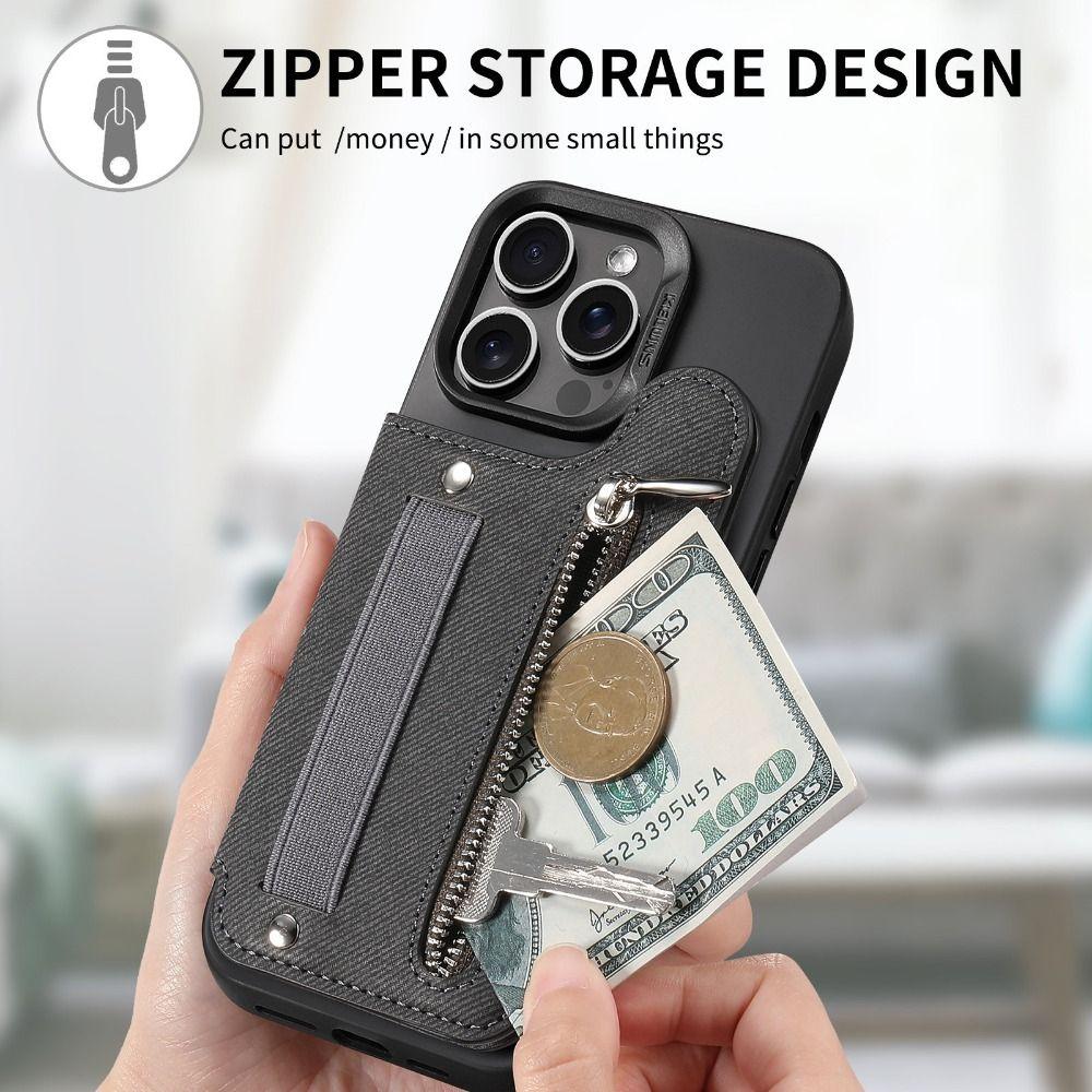 PU Leather Phone Card Bag RFID Blocking with Wrist Strap Phone Wallets Self-adhesive Phone Card Slot Holder Phone Accessories