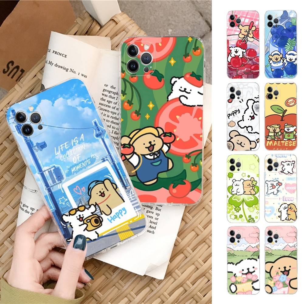Maltese Cute Line Puppy Dog For IPhone 17 16 15 14 13 12 11 Pro Max Plus Transparent Soft TPU Phone Cover