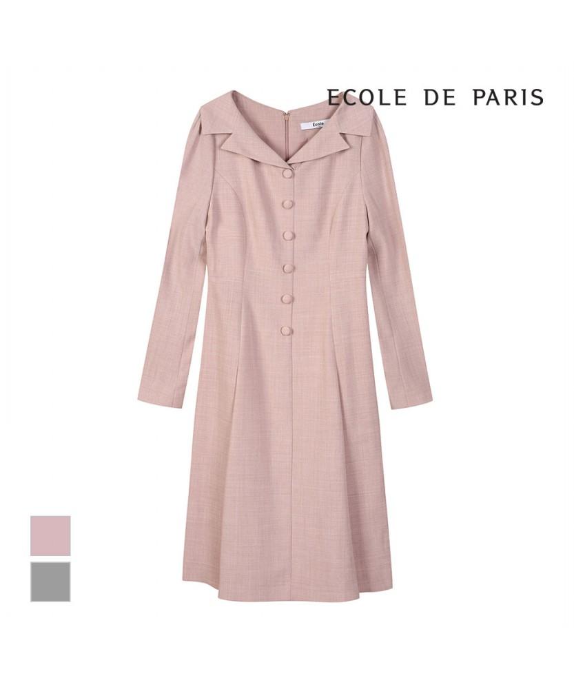 ECOLEDEPARIS Button-Point Belted Collar Dress_Rb32Woce33A