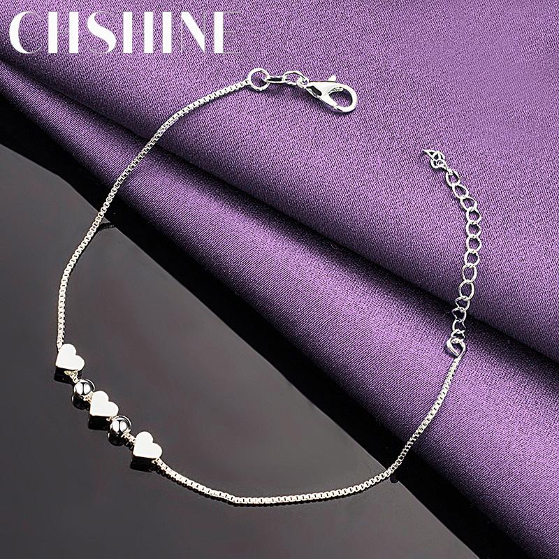 CHSHINE 925 Sterling Silver Small Heart Chain Bracelet For Women Wedding Party Fashion Charm Jewelry