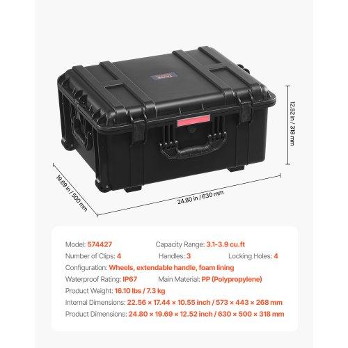VEVOR 3.5 Cu.ft Weatherproof Hard Case, Waterproof Hard Case with Rolling Wheels &amp; Retractable Pull Handle