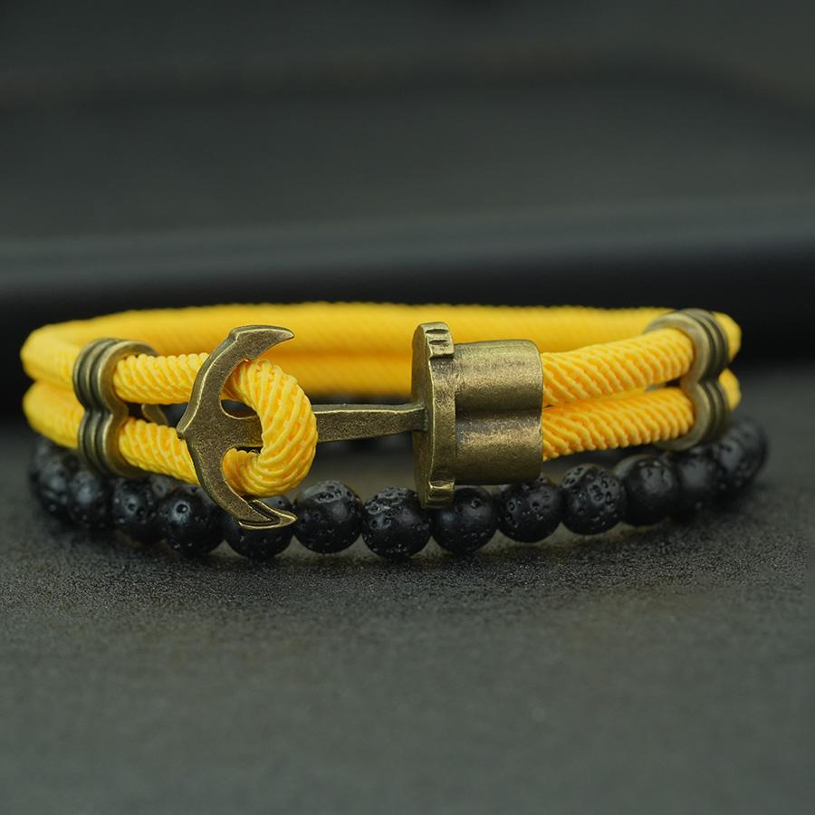 2Pcs Retro Anchor Bracelet For Men 6mm Natural Lava Stone Braslet Set Pulseria Hombre Nautical Wrap Rope Braclet Leisure Jewelry