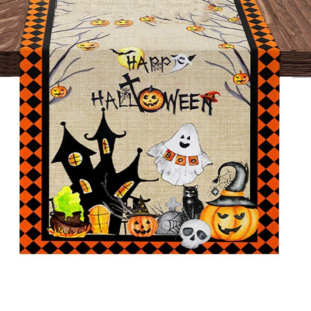 Anti-Slip Table Runner Ghost Pumpkin Bat Placemat Horror Tablecloth  Dining Table