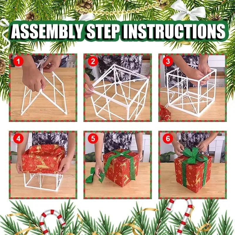 3PCS Set Christmas Gift Box Christmas Decor Luminous Bow Holiday Lighted Up Christmas Tree Holiday Party Indoor Outdoor Decor