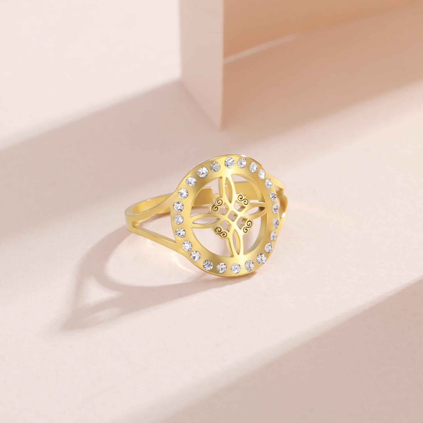 

Skyrim Witchcraft Witch Knot Clear Zircon Round Ring Stainless Steel Gold Color Adjustable Finger Rings Vintage Amulet Jewelry resizable