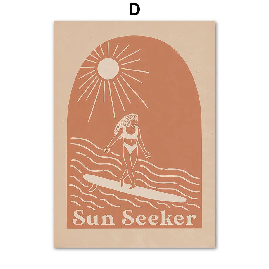 Meeresstrand Mädchen Palmen Landschaft Wandkunst Leinwandbild Abstrakte Poster Drucke Hotel Bar Wandbild Für Wohnzimmer Dekoration