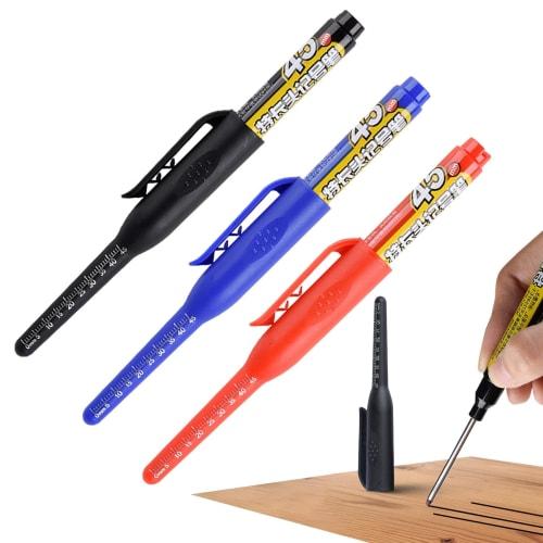 Carpenter's Marker Pen, Construction Marking Pencil, 3 Colors: Blue, Red, and Black, Construction Marking Tool, Door Lock Installation Deep Reach Mark