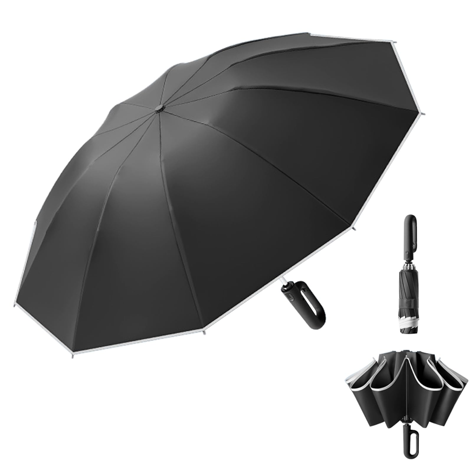 

Зонт обратного сложения с 10 автоматическими спицами, сделанный из УФ-материала, унисекс, ветроустойчивый, УФ-защита, черный, супервпитывающий, легкий, теплоотражающий, идеально подходит для мужчин и для улицы и многое другое чёрный