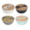 Saladier de 3340 ml avec couvercle, fourchette, cuillère, set de service à salade écologique en grande fibre de bambou pour la cuisine maison, bol mélangeur léger pour salade, fruits, pâtes