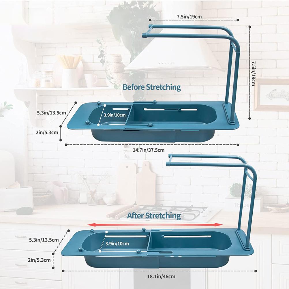 Telescopic Sink Holder Storage Drain Basket Tray Adjustable Sponge Soap Holder Drainer Sink Tray with Strainer for Home