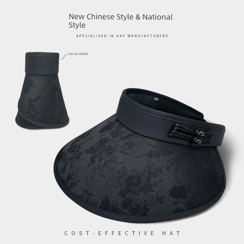 

New Chinese Style National Style Air Top Sun Protection Hat Female Summer Large Brim UV Protection Sun Hat Make Your Face Look Smaller Sun Hat D-361 Black One size