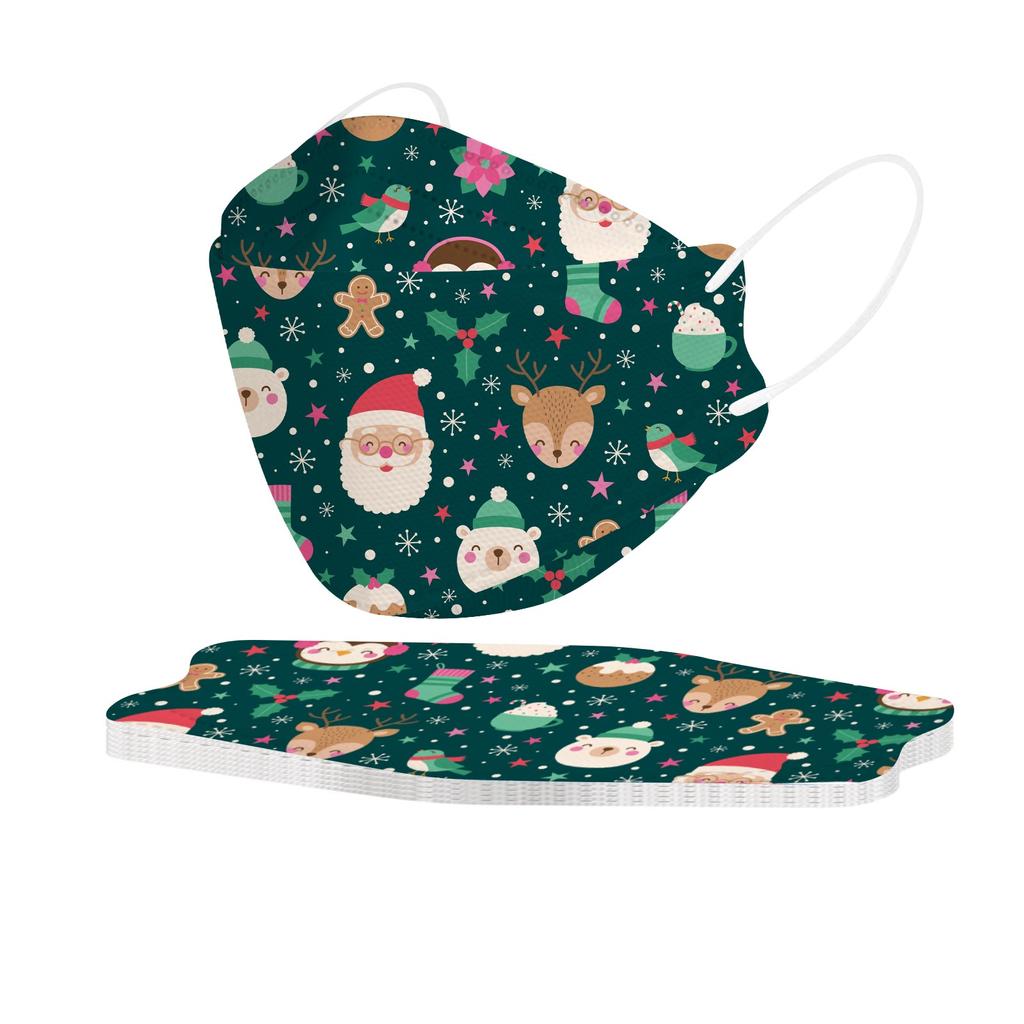 10PCS Kids Disposable Face Mask Christmas 3D Designs 4-Ply Facial