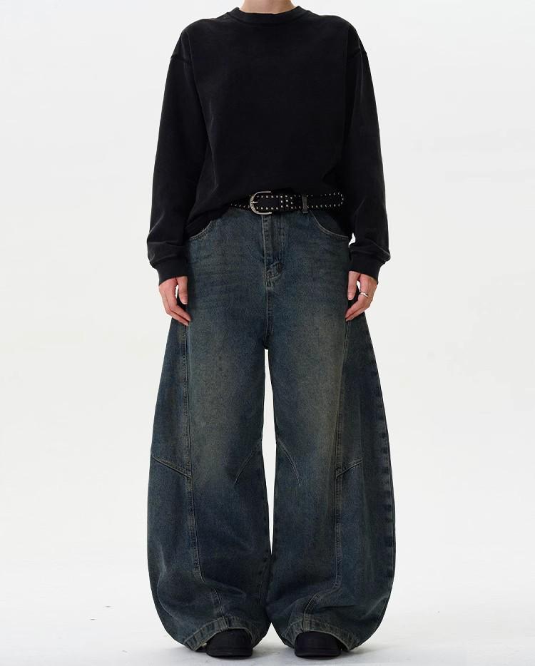 American Retro Washed Distressed Wide-Leg Jeans - Unisex Casual Trend