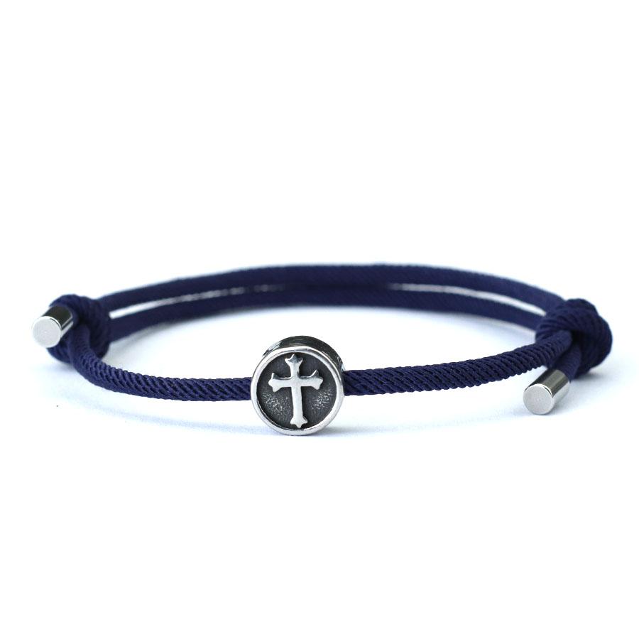 Vintage Mens Bracelet Rope Stainless Steel Viking Cross Braslet Sliding Adjustable 3mm Marine String Braclet Accessories Hombre