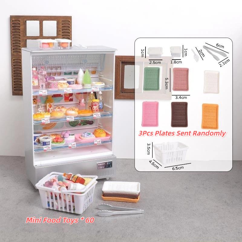 1/12 Scale Dollhouse Miniature Refrigerator Realistic Kitchen Display Furniture with Tiny Food Accessories for Kids Play